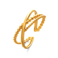 Cincin Garis Minimalis Baja Tahan Karat Terinspirasi Mode Eropa dan Amerika, Cincin Terbuka Berbentuk Bulat Vintage yang Dipersonalisasi untuk Wanita