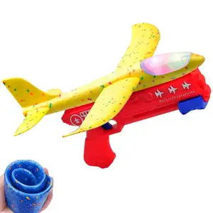 High Quality Led Light Foam Kids Catapult Airplane Launcher Gilder Outdoor Flying Toy Gun Air Jet Plane Set with Launcher Toy