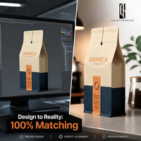 Faible MOQ 1000 Sachets de café personnalisés à fond plat ou carré en BOPP/AL/PE, étanches à l'humidité, thermoscellables, avec impression personnalisée, valve et fermeture éclair