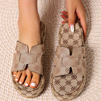 Sandales plates décontractées antidérapantes pour femmes, style plage, imprimées, plateforme, vente en gros directe d'usine, pantoufles de créateur