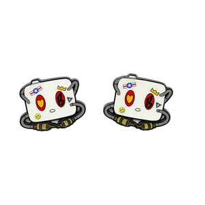 Pins de solapa personalizados de aleación de zinc con diseño de robot conejo y dedo medio, estilo cultura anime, con cierre de goma - Product Image 2