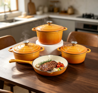Set Peralatan Masak Enamel Cast Iron 4 Pcs, Dutch Oven, Wajan, Set Peralatan Masak, Aman untuk Induksi & Oven, Tahan Lama, Set Panci Masak, Bersertifikasi LFGB FDA