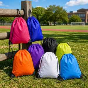 <b>Drawstring</b> <b>Backpacks</b> Bulk 16x13 Inch Polyester Cinch Sack Double <b>Drawstring</b> Reinforced Corner Bottom Zipper Pocket Gym 16 Colors - Product Image 1