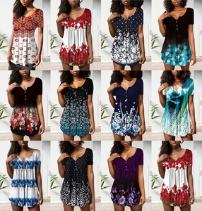 Vendas Diretas por Atacado Blusas e Camisas Femininas Estampadas de Verão Tamanho Plus com Decote Redondo - Product Image 2