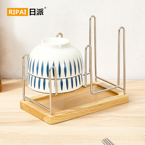 Ripai Stainless Steel Dish Rack With Wooden Base Quick Dry <b>Kitchen</b> Countertop <b>Storage</b> Plate Bowl Drainer - Product Image 3