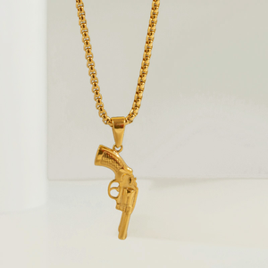 สร้อยคอปืนฮิปฮอป 18k ลายดอกกุหลาบ จี้รูปปืน สร้อยคอทองคำ เครื่องประดับสแตนเลส สร้อยคอปืนสำหรับผู้ชาย - Product Image 3