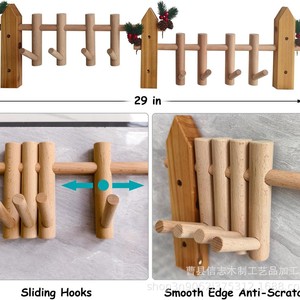 Perchero de madera para montar en la pared con ganchos para entrada, organizador de almacenamiento detrás de puertas en paredes, forma rectangular, material de madera - Product Image 2
