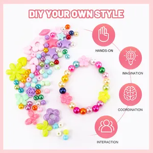 Leemook penjualan laris lucu warna-warni Diy perhiasan gelang membuat mainan manik-manik Set kotak mainan anak perempuan