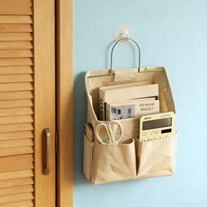 Sac de rangement mural en coton et lin, organisateur suspendu rectangulaire pour salle de bain, cuisine, chambre à coucher, fixation sur porte avec poches - Product Image 1