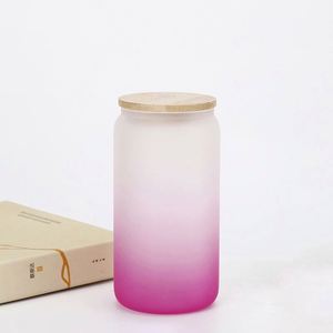 Sublimation Glass Can With <b>Bamboo</b> Lid and Straw Custom logo Colorful Cute Frosted Bear Cup Sublimation Glass Can Blanks - Product Image 3