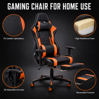 Chaise de jeu ergonomique à dossier haut ALINUNU ODM OEM pour usage domestique, chaise d'ordinateur en cuir PU avec accoudoirs 2D