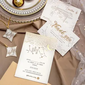 Logotipo personalizado Papel de algodón de alta calidad Lámina de oro de lujo Regalo creativo Tarjeta de invitación de felicitación de agradecimiento para boda