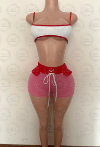 Completo Estivo da <span class=keywords><strong>Donna</strong></span> 3 Pezzi Tuta Sportiva Personalizzata Stile Streetwear Bicolore con Top Bralette Sportivo, Giacca e Pantaloncini - Product Image 3