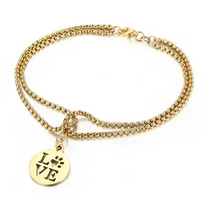 Kalen-brazalete con colgante redondo de amor chapado en oro para mujer, pulseras de joyería de acero inoxidable para regalo