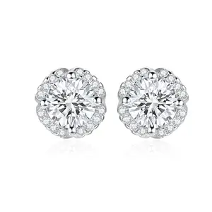 Brilliant Jewelry 925 Sterling Silver Rhodium Plated Flower Shape with 0.4ct Moissanite Earring for Female