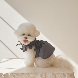 2025 sonbahar ve kış yeni iki parçalı gri yay kazak ceket + kürk eşarp kedi küçük köpek giysileri - Product Image 3