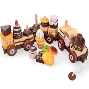 Combinazione magnetica <span class=keywords><strong>torta</strong></span> al cioccolato Dessert cibo cognitivo tirare treno in legno auto giocattolo per bambini - Product Image 1