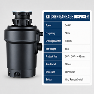 Triturador de Residuos Alimentarios Comercial de 560W, Unidad de Eliminación de Basura de Cocina de 1000ml, Molinillo para Restaurantes, Hoteles y Servicios de Catering - Product Image 2