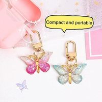 Ensemble de porte-clés papillon en strass colorés, bleu, rose, violet, plaqué or, petit cristal, pour sac à main, sac à dos, breloque de sac