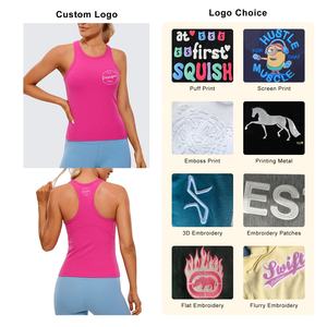 Venta caliente de las mujeres Slim Fit Yoga Fitness chaleco personalizado 86% poliéster 14% Spandex camiseta sin mangas elástica con cuello acanalado elástico - Product Image 3