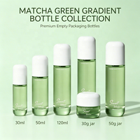 Ensemble de flacons en verre vert pour emballage cosmétique avec capuchon blanc en forme de dôme, logo personnalisé pour marque, étiquette privée, sérum