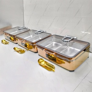Plat de service rectangulaire électrique de luxe moderne en acier inoxydable or rose 9L, chauffe-plat 600W pour <span class=keywords><strong>buffet</strong></span>, ensemble de présentation alimentaire pour mariage - Product Image 4