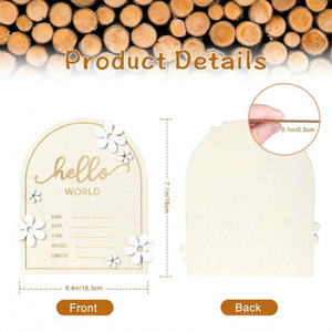 Plaques d'enregistrement en bois pour nouveau-nés, plaques en bois cintrées pour baptême de bébé, tableaux d'affichage, best-sellers transfrontaliers, direct usine - Product Image 2
