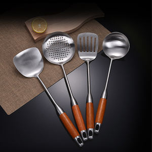 طقم أواني مطبخ من 6 قطع عالية الجودة من الفولاذ المقاوم للصدأ بمقبض من خشب الورد غسالة صحون مقاومة للحرارة آمنة للاستخدام على المدى الطويل - Product Image 5