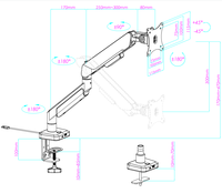 Support de montage de moniteur réglable à bras unique pour écran 17 "-42" avec lumière et USB vente en gros
