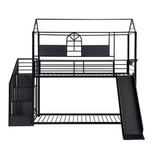 Camas Literas Metálicas Bajas, Dos Camas Individuales Superpuestas con Tobogán y Escalera de Almacenamiento, Diseño Moderno para Apartamentos, Hoteles y Dormitorios - Product Image 4