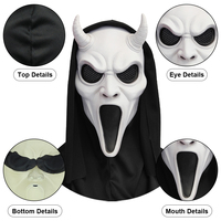 Masque en latex à double corne et visage de fantôme effrayant pour farces, accessoire de tête pour costume de fête d'Halloween, personnalisable