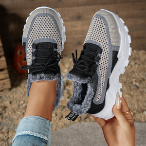 Chaussures pour femmes, baskets classiques thermiques, automne hiver, fourrure, talon plat, grande taille, doublure en coton, semelle épaisse, chaussures en coton robustes - Product Image 3