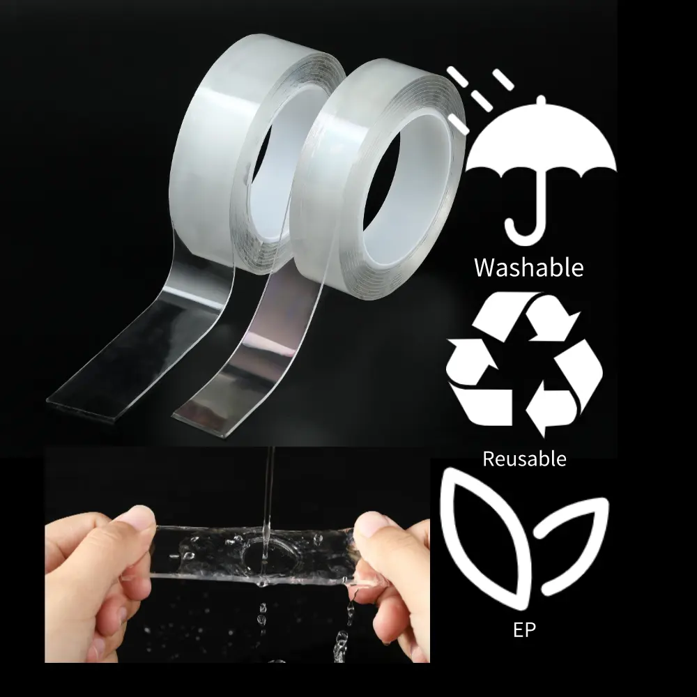 Riutilizzabile nastro adesivo doppio nastro adesivo trasparente doppio Gel Super appiccicoso nastro adesivo da parete adesivo