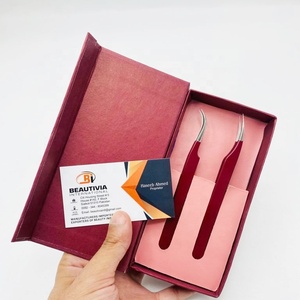 Pince à épiler d'extension de cils d'isolement incurvée en acier inoxydable de marque privée à pointe pointue professionnelle nouvelle boîte de conception durable - Product Image 4