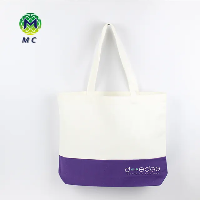 High quality luxury heat transfer printed white and purple color two tone shoulder cotton grocery bag for Hospital/Doctor/Nurse