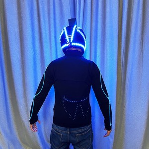 LED <b>Illuminated</b> Costume Ice Blue Light Helmet Clothing Stage Performance Wear Rechargeable Fabric Material FG820060 - Product Image 2