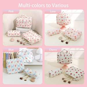 Grande trousse de toilette portable de voyage, élégante, motif cerise, pour le rangement des produits cosmétiques et de soin de la peau, fermeture éclair - Product Image 4