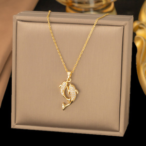 Collier pendentif chaîne à maillons plaqué or, micro-incrusté de zircon, style mode japonaise et coréenne, petit et frais, pour enfants, tendance internet - Product Image 4