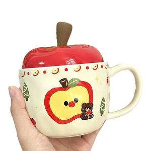 Dragon Pavilion Apple Ceramic Mug 301-400ml With Lid Heat Resistant Birthday Gift For Girls Retro Style - Product Image 4