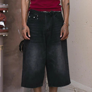 Pantaloncini in Denim da Uomo Personalizzabili, Stile Vintage, Vita Media, Gamba Dritta, Lavaggio Acido, per l'Estate - Product Image 2