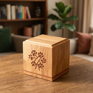 Handmade Wooden Pet Urn Square Cremation <b>Keepsake</b> <b>Box</b> with Paw Print Design for Dogs & Small Animals - Product Image 4