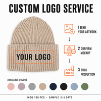 Bonnet en tricot côtelé épais réglable avec revers plié, impression par sublimation de logo personnalisé, chapeau d'hiver chaud pour l'extérieur