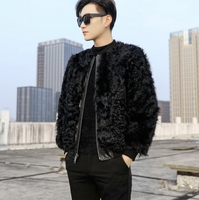 YR180 Zipper Style Véritable Manteau De Fourrure De Mouton Hommes Véritable Fourrure D'agneau Bomber Veste