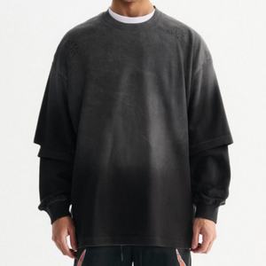 Camiseta Extra Grande con Lavado Ácido, Ropa Urbana Personalizada, Camiseta de Manga Larga de Doble Capa para Hombre - Product Image 1