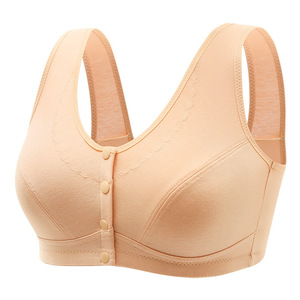 Sous-vêtements d'âge moyen et âgés Sous-vêtements féminins Mince Coton Sans éponge Pleine Coupe Avant Snap-button Stock Bra - Product Image 3