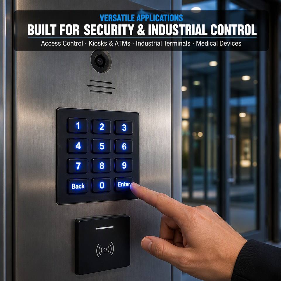 12-Key Backlit Matrix Keypad LED Numeric Button Panel Waterproof Metal ...