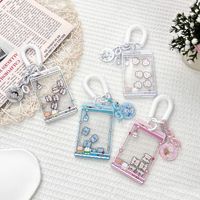 Porte-carte d'identité en acrylique transparent à motif ours, style Kawaii, avec fonction de secouage, couvercle coulissant et cordon à ressort