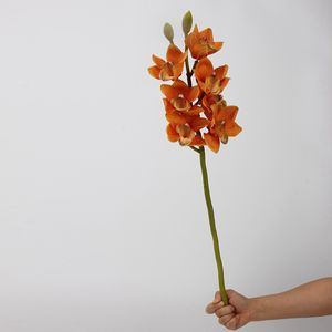 KEWEI 1579 Orchidées <span class=keywords><strong>Cymbidium</strong></span> artificielles vertes à 7 têtes, toucher réel, <span class=keywords><strong>prix</strong></span> abordable - Product Image 5
