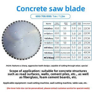 <span class=keywords><strong>Lame</strong></span> de <span class=keywords><strong>scie</strong></span> diamantée pour machine de découpe de béton, de poteaux et de murs en ciment, <span class=keywords><strong>600</strong></span>/700/800/1 m, avec garantie de plus de 15 ans et finition CrN - Product Image 2