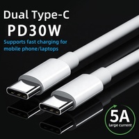 Kabel Data pengisi daya USB PD Tipe C ke Tipe C, kabel Data pengisian daya ponsel cepat arus tinggi 5A 30W Tipe C ke Tipe C